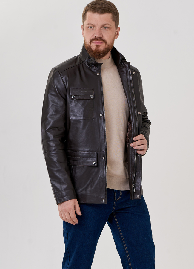 Мужская кожаная куртка  модель № 23412 универмаг малина