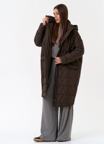 Женское свободное пальто с капюшоном