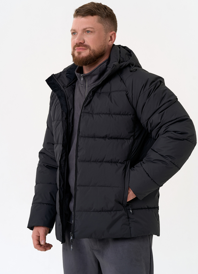 Мужской пуховик черного цвета с капюшоном модель № 31458 универмаг малина