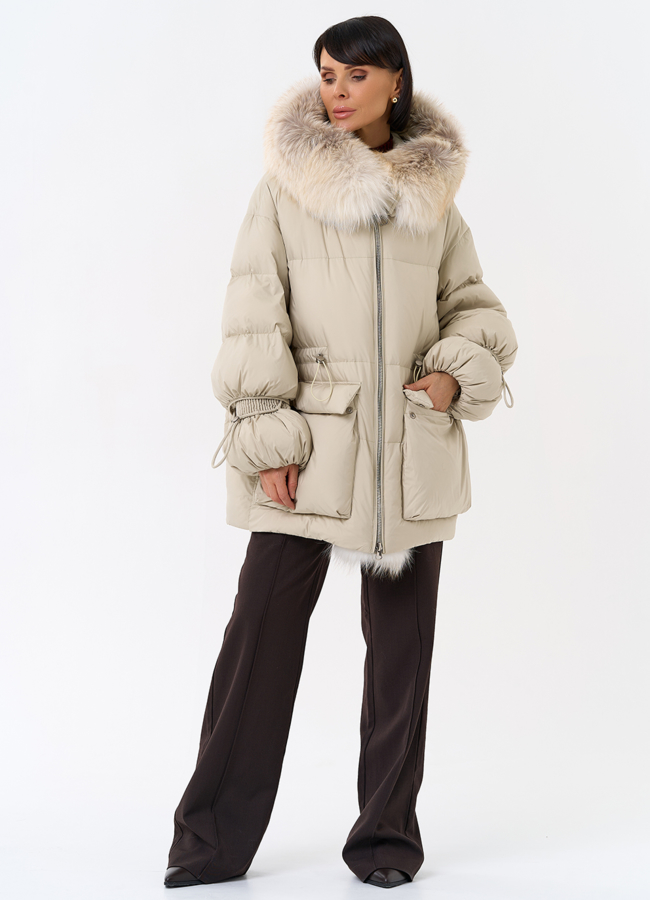 Женский пуховик с капюшоном из меха лисы модель № 31981 универмаг малина