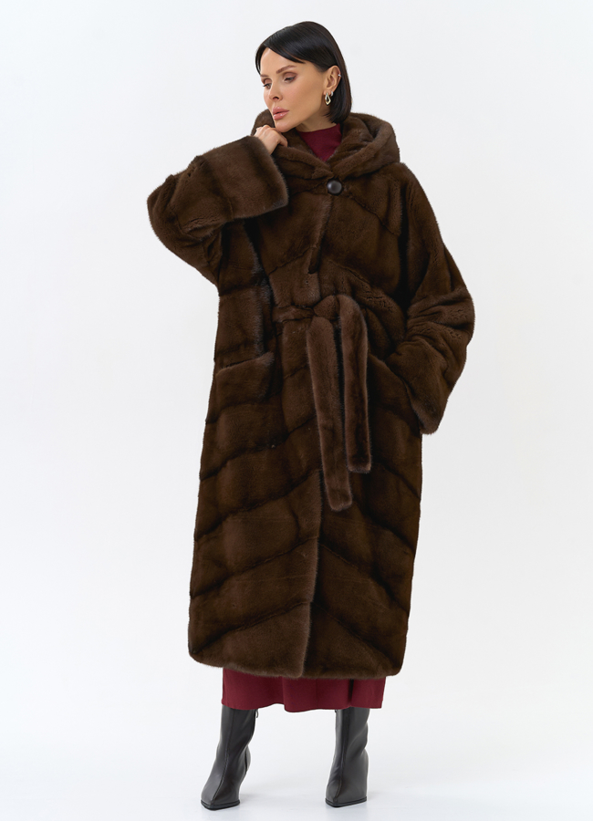 Шуба из меха норки с капюшоном модель № 31985 универмаг малина