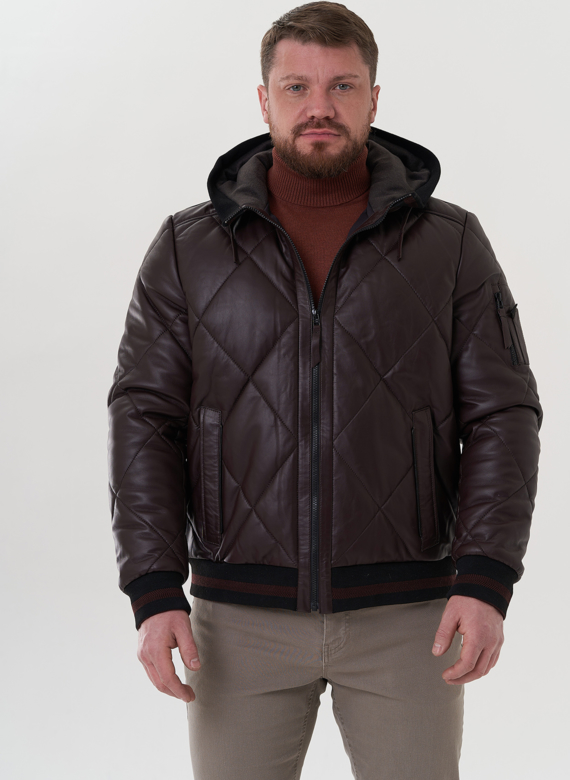 Куртка из натуральной кожи с капюшоном