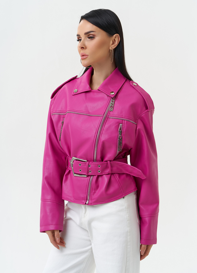 Куртка косуха из эко кожи розового цвета модель № 30304 в рассрочку