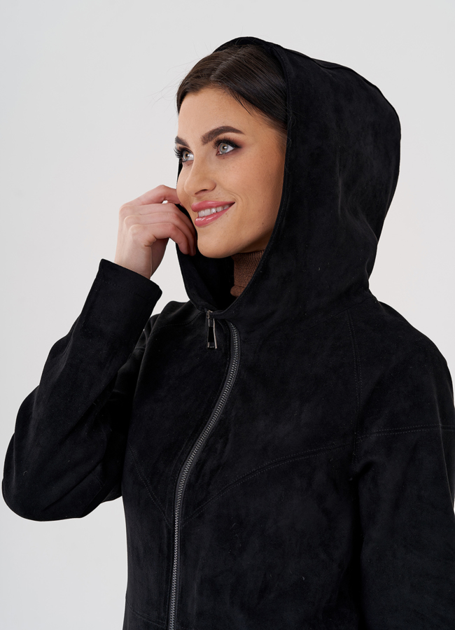 Куртка из эко замши с капюшоном модель № 24104 универмаг малина