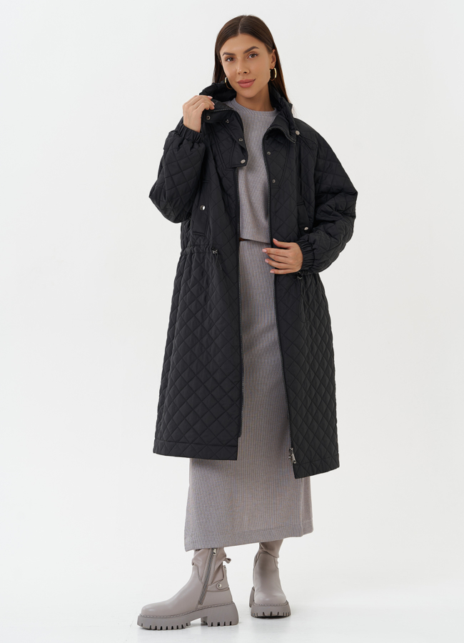Женское стеганое пальто черного цвета модель № 27151 универмаг малина