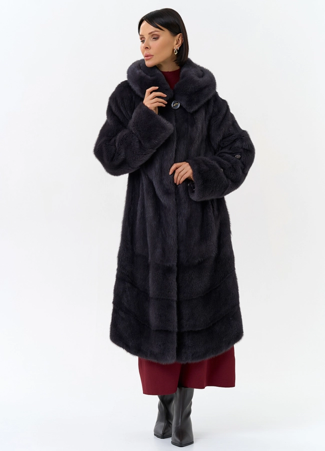 Шуба из меха норки с капюшоном модель № 30670 универмаг малина