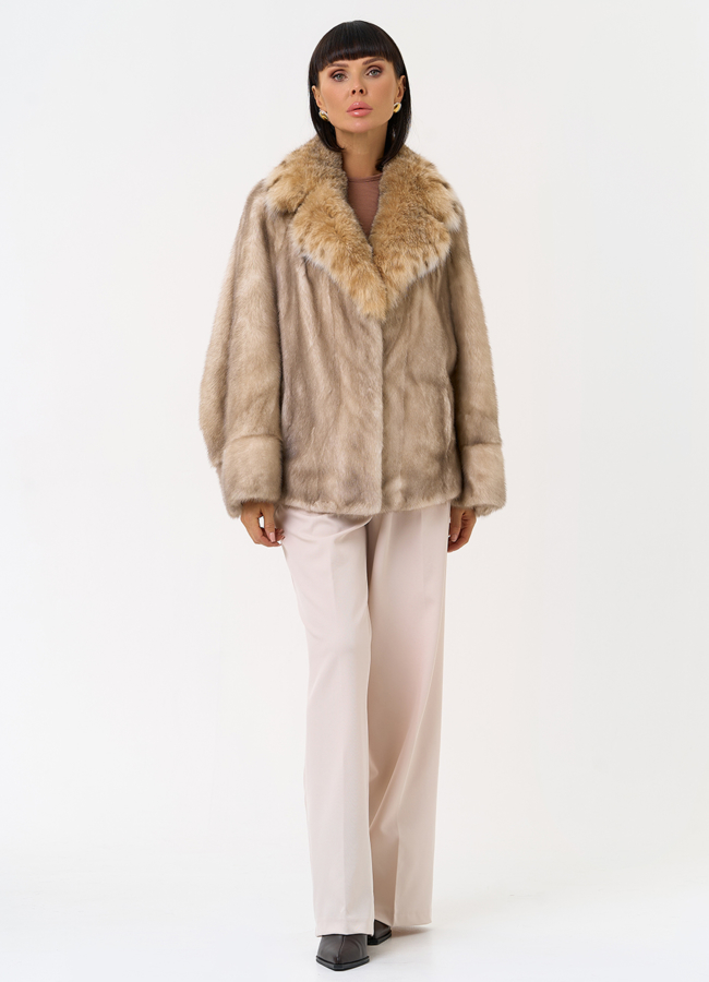 Куртка из меха норки с английским воротником из меха рыси модель № 31345 универмаг малина