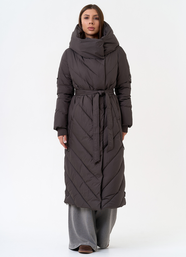 Женский длинный пуховик с капюшоном модель № 31394 меха малина