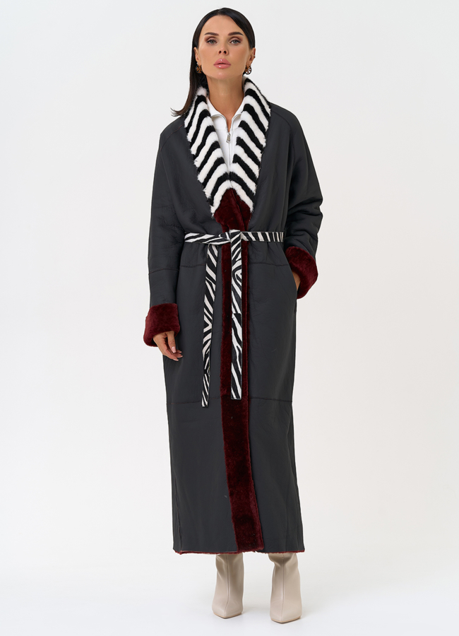 Двусторонняя женская дубленка из овчины SATINO модель № 31398 универмаг малина