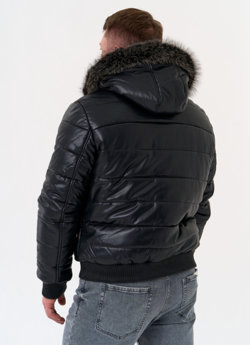 Пуховик из эко кожи черного цвета 