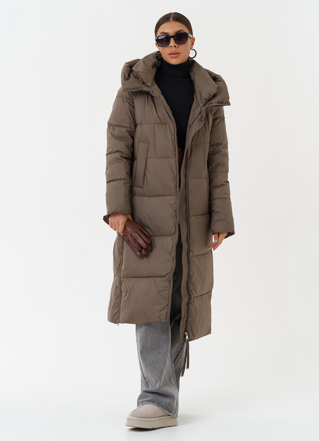 Пуховик на био пухе с капюшоном модель № 28509 меха малина