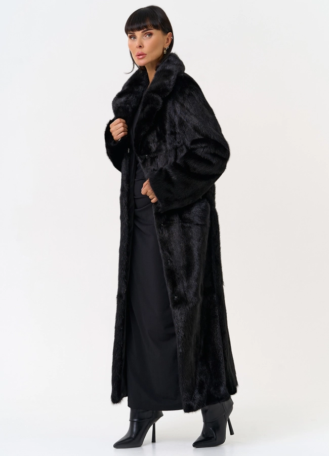 Длинная шуба из меха норки в черном цвете модель № 28080 универмаг малина