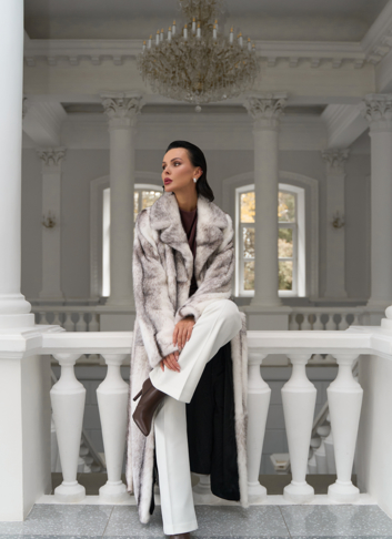 Длинная шуба из норки крестовки cross