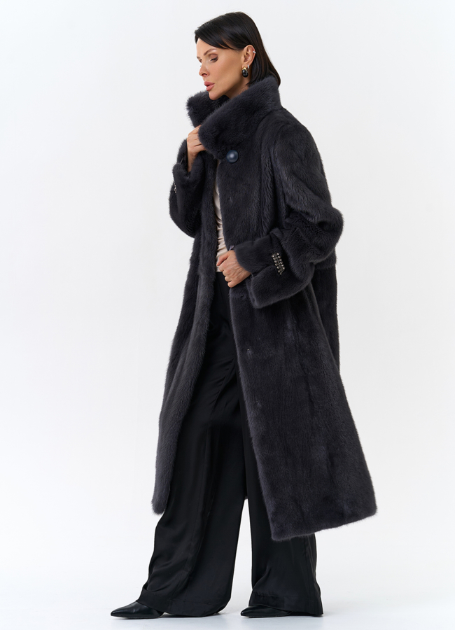 Норковая шуба с воротником стойка  модель № 25600 универмаг малина