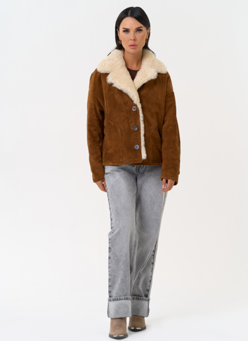 Пуховик из натуральной замши с мехом