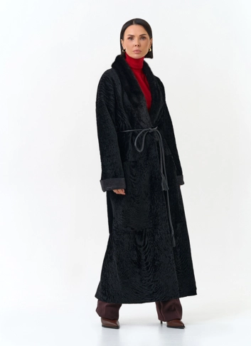 Женская двухсторонняя дубленка с воротником из меха норки фото