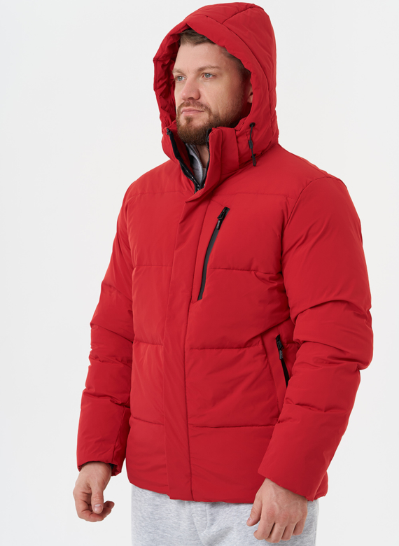 Яркий пуховик с капюшоном