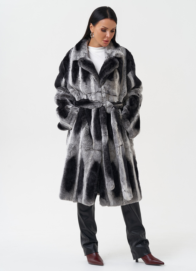 Шуба из меха кролика с английским воротником модель № 28135 меха малина