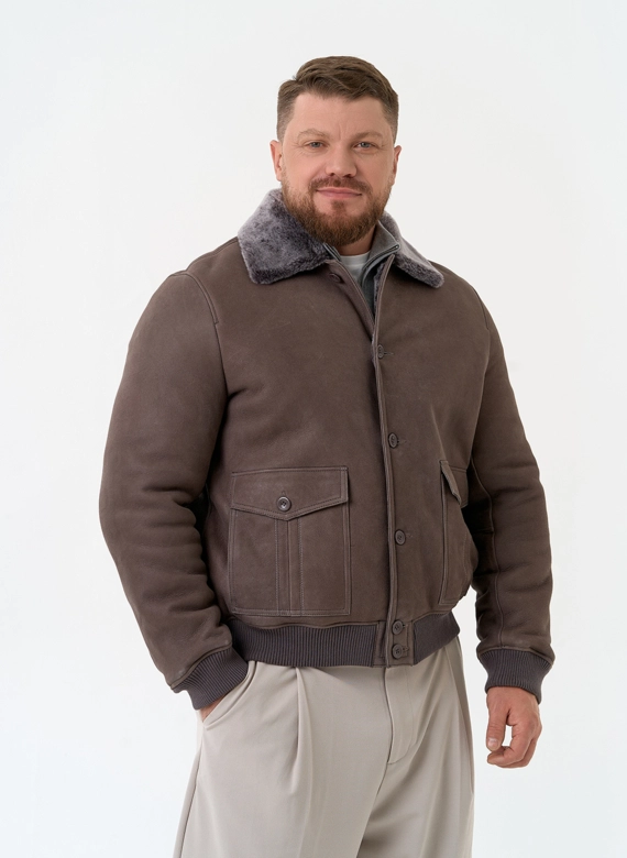 Мужская натуральная дубленка бомбер