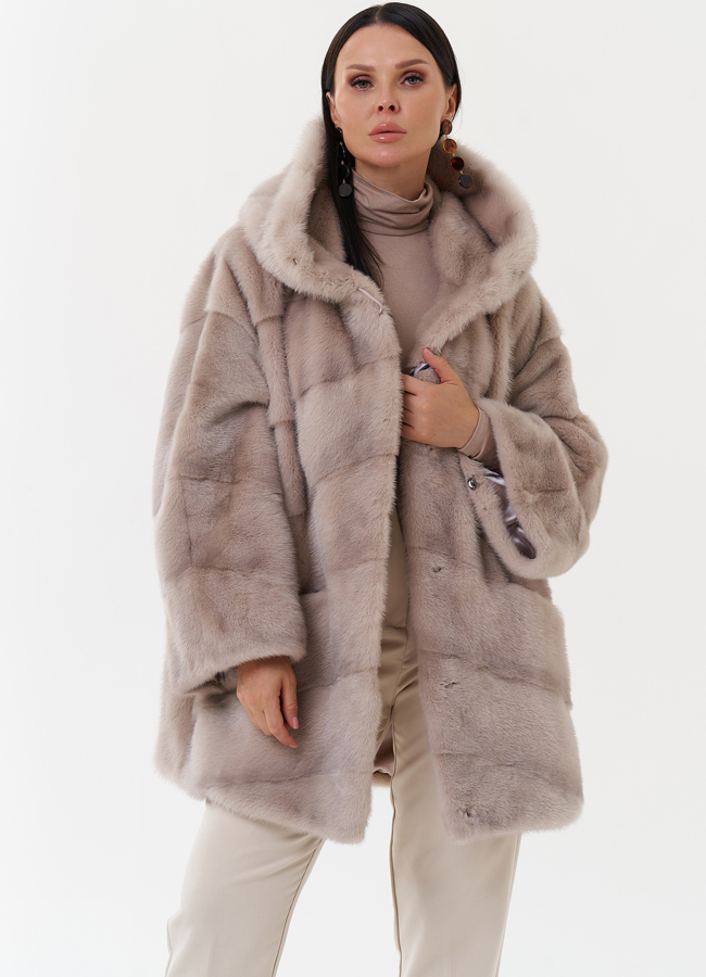 Шуба из норки с капюшоном модель № 27576 универмаг малина