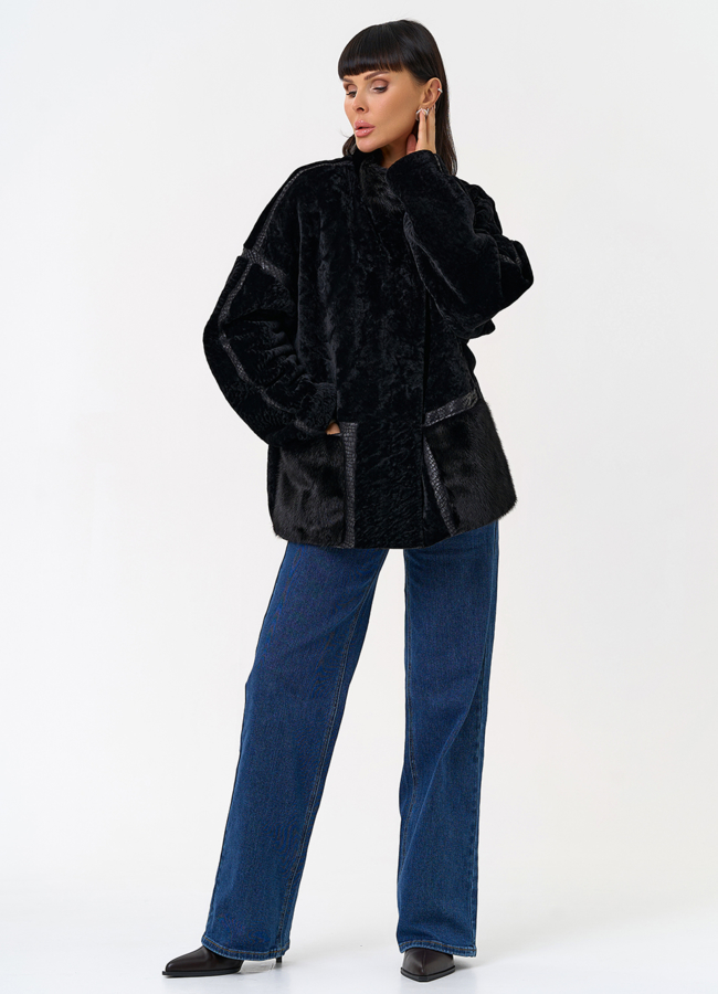 Женская двухсторонняя дубленка с воротником стойкой модель № 31480 универмаг малина