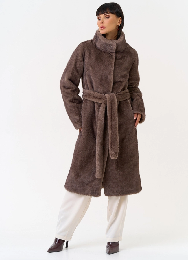 Женская шуба из эко меха с воротником стойкой модель № 31256 в кредит