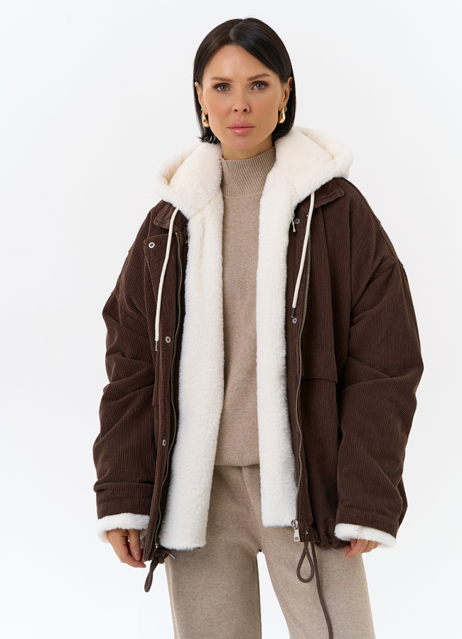 Женская утепленная куртка с отделкой из эко меха модель № 31910 универмаг малина