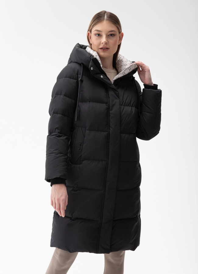 Женский пуховик с капюшоном  модель № 28378 меха малина