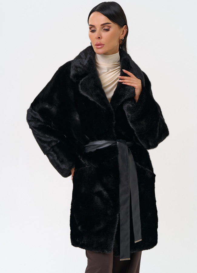 Шуба с английским воротником модель № 31199 меха малина