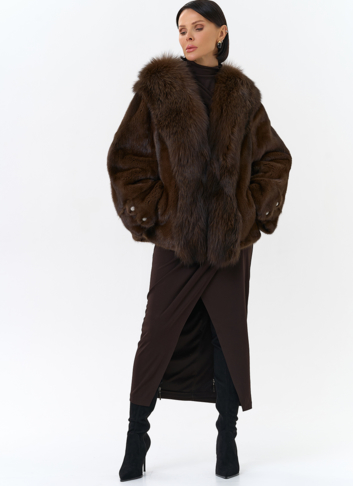 Шуба из норки с отделкой из меха чернобурки