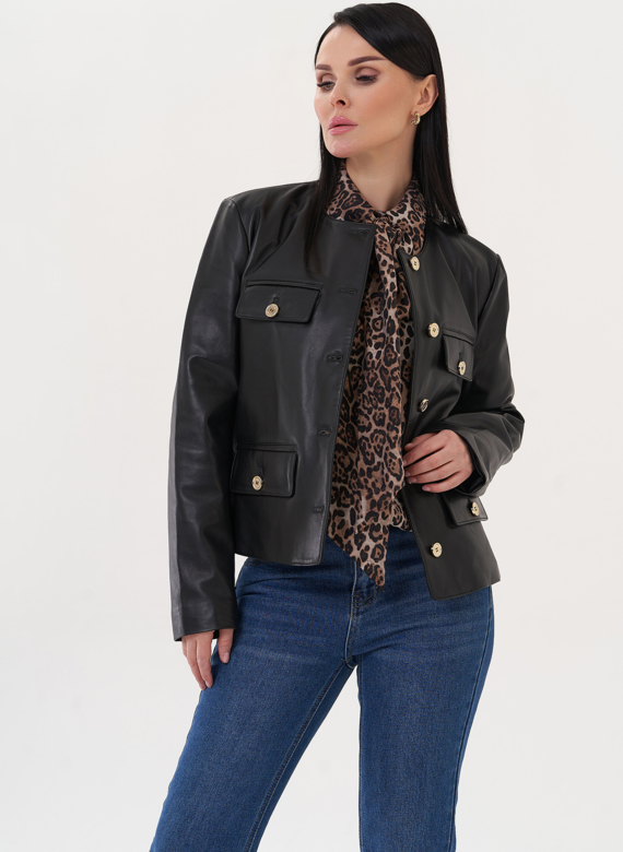Жакет из натуральной кожи с акцентными пуговицами