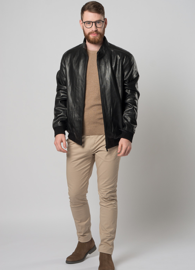 фото Мужская кожаная куртка на молнии модель № W258