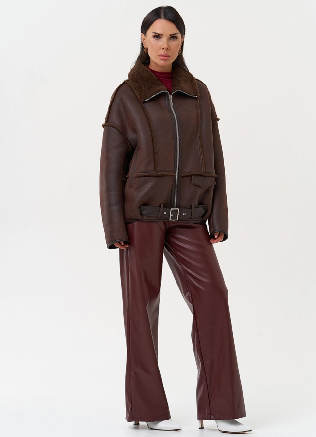 Женская дубленка коричневого цвета  модель № 31282 в рассрочку
