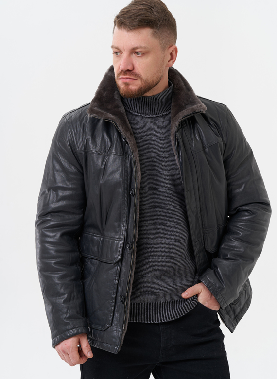 Куртка из натуральной кожи с отделкой из мутона