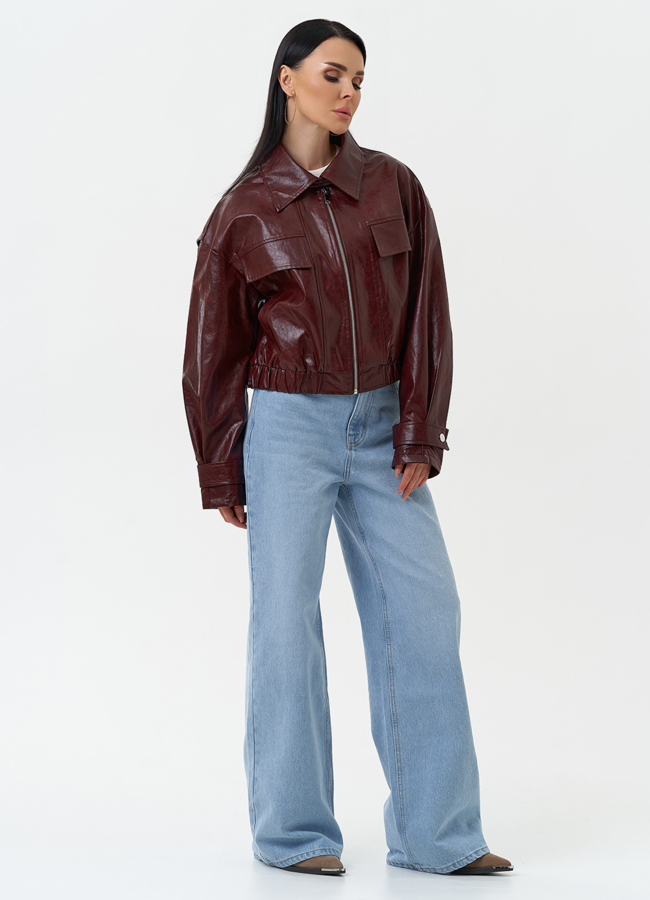 Куртка бомбер из эко кожи бордового цвета модель № 30315 универмаг малина